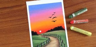 Easy Oil Pastel Sunset Scenery Painting for beginners | PATHWAY IN SUNSET | Oil Pastel Drawing
