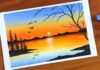 Simple Oil pastel Sunset Landscape Painting for beginners | Oil Pastel Drawing