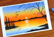 Simple Oil pastel Sunset Landscape Painting for beginners | Oil Pastel Drawing