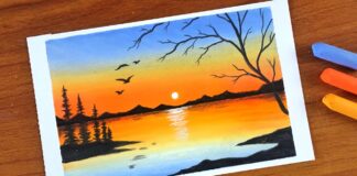 Simple Oil pastel Sunset Landscape Painting for beginners | Oil Pastel Drawing