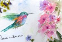 How to paint a Beautiful Hummingbird and Loose Hibiscus Flowers in Watercolor – Realtime Tutorial