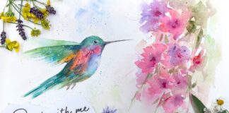 How to paint a Beautiful Hummingbird and Loose Hibiscus Flowers in Watercolor – Realtime Tutorial